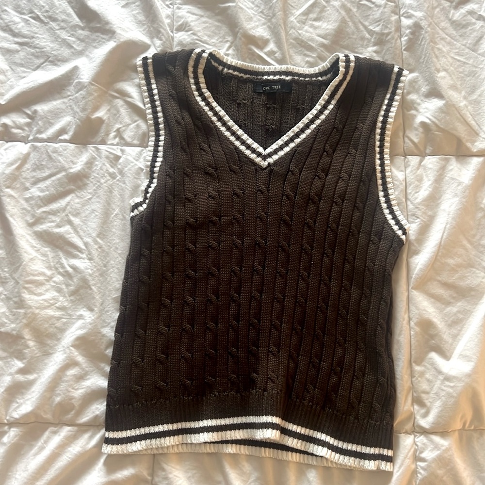 Brown and white sweater vest, EUC.